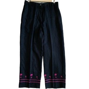 Pure & Simple Linen Embroidered Wide Leg Pants Size 6
